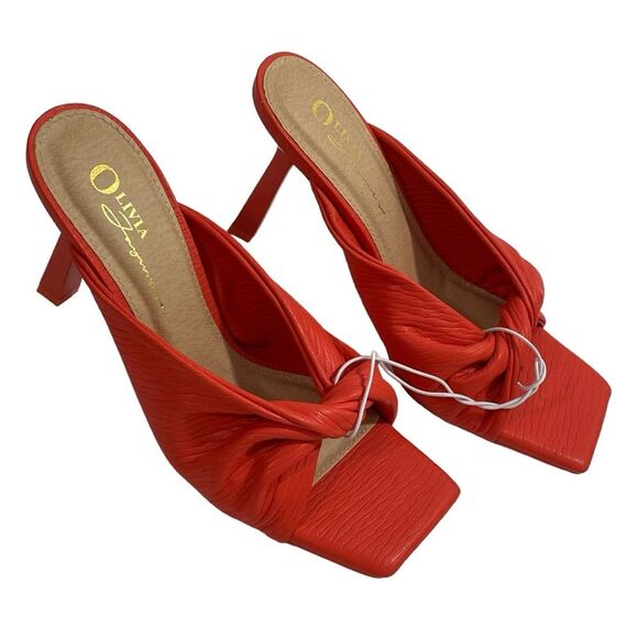 NEW Olivia Jaymes Bright Orange Red Size 7 Sandals Open Back Square Toe Shoes - Picture 1 of 9